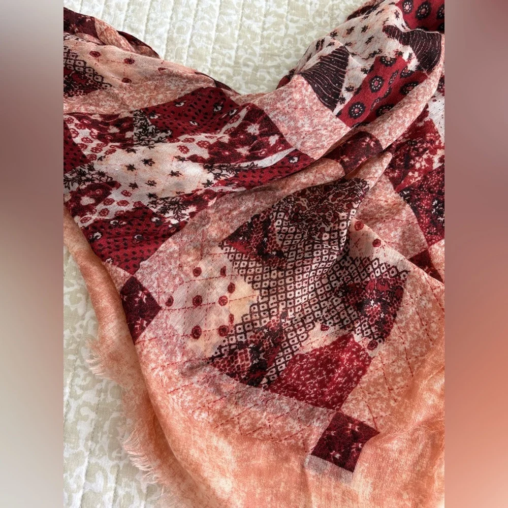 Oversized 100% Wool | Western Paisley Patchwork Floral Fringe Square Scarf Wrap